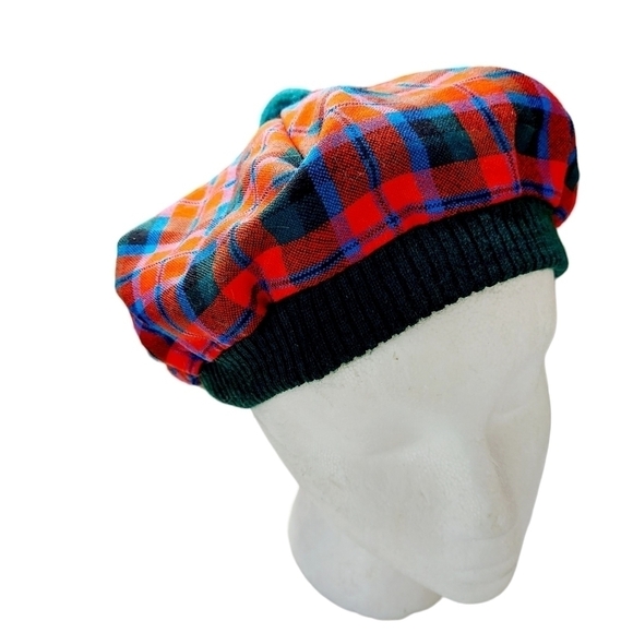 VTG Scottish Tam O'Shanter Beret Pom Pom Plaid 100% Wool Lined Made in Scotland - Picture 4 of 16